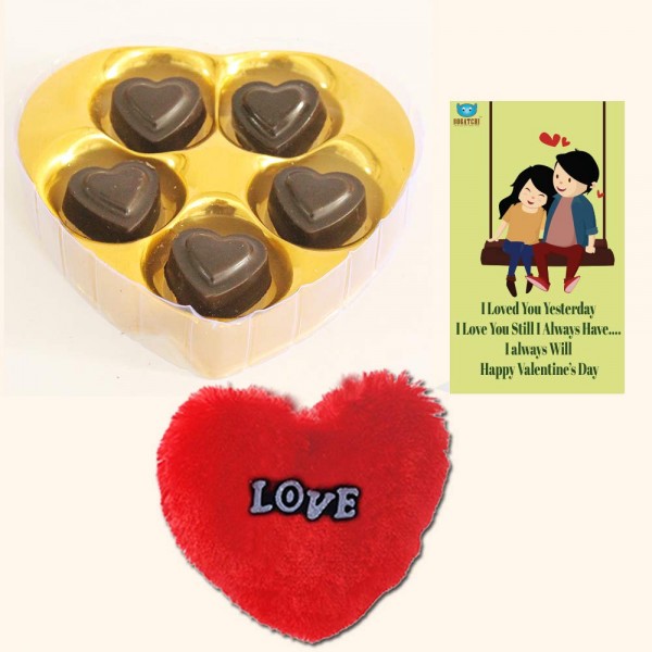 BOGATCHI Valentines Day Chocolate Gift, 5 Choco Heart Box + Free V-Day Card + Free Fur Heart
